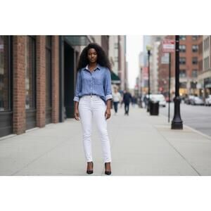 Light Blue Long Sleeve Button-Up Shirt for Women